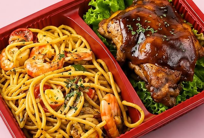 Set spaghetti aglio olio seafood dengan blackpepper chicken grill