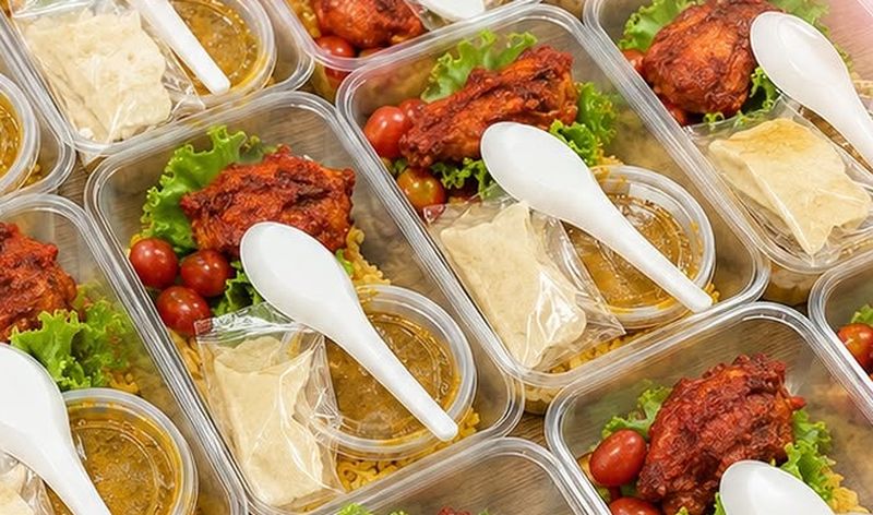 Nasi briyani ayam masak merah dalam kotak